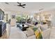 Inviting living room with neutral furnishings, a ceiling fan, and sliding glass doors to the lanai at 2736 Southland St, St Cloud, FL 34772