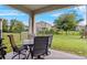 Covered patio area with outdoor dining set overlooking the lush backyard at 3853 Cortland Dr, Davenport, FL 33837