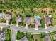 Aerial view of several homes, highlighting backyard pools and landscaping in a residential community at 771 Cavan Dr, Apopka, FL 32703