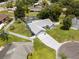 Birds eye view of home with a privacy fence, an expansive driveway, and well-manicured lawn at 113 Candlewood Ct, Kissimmee, FL 34743