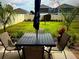 Beautiful backyard space with lush green grass, decorative plants, privacy fence, and outdoor seating at 5519 Braken Fern Way, Leesburg, FL 34748