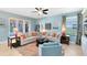 Cozy living room with stylish furniture, large windows, and view of the backyard pool at 716 Timberwilde Ave, Winter Springs, FL 32708
