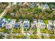 Overhead shot highlighting the layout of a residential street with diverse home designs and landscaping at 933 Jasmine St, Celebration, FL 34747