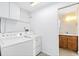 Bright laundry area featuring modern washer and dryer, plus access to a bathroom at 1101 Oregon Ave, St Cloud, FL 34769