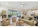 Bright and airy living room with a view to the pool area through sliding glass doors at 2772 Southland St, St Cloud, FL 34772