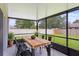 Relaxing screened patio with a wooden dining table and a view of the backyard at 364 Fish Hawk Dr, Winter Haven, FL 33884