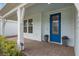 A beautiful blue front door welcomes you, framed by a covered porch and brick walkway at 6522 Rover Way, St Cloud, FL 34771