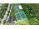 An aerial view of tennis and basketball courts, offering recreational amenities in a lush, green surrounding at 746 Stonewyk Way, Kissimmee, FL 34744