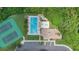 Aerial view of community pool and tennis courts with manicured lawns and recreational amenities, a luxurious retreat at 746 Stonewyk Way, Kissimmee, FL 34744