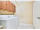 Bright laundry room with washer, dryer, and storage cabinets at 746 Stonewyk Way, Kissimmee, FL 34744