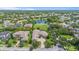 Expansive aerial view of a luxury community featuring custom homes, a pond with fountain, and lush landscaping at 9905 Lanai View Ct, Windermere, FL 34786