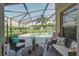 Relaxing screened patio with stylish outdoor furniture and a view of the pool and lush backyard at 1014 Prey Ct, Kissimmee, FL 34746