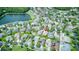 Gorgeous aerial view of a well-maintained neighborhood with mature trees and a scenic lake at 142 Largo Dr, Poinciana, FL 34759