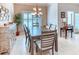 Dining area featuring a wooden table, decorative lighting, and views of the backyard at 142 Largo Dr, Poinciana, FL 34759