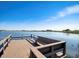 Private wooden dock with bench offers peaceful views of the calm lake at 224 Valencia Ridge Dr, Auburndale, FL 33823