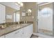 Bathroom featuring granite countertops, and a stand-up shower with glass door at 2737 N Poinciana Blvd # 92, Kissimmee, FL 34746