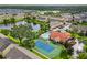 A beautiful view of a community that features a pool, tennis court, and a pond with lush greenery at 2867 Club Cortile Cir, Kissimmee, FL 34746