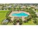Aerial view of the community pool surrounded by palm trees and lounge chairs at 4501 Hummingbird Ln, Haines City, FL 33844