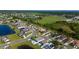 Wide aerial shot shows neighborhood with homes, ponds, fields, and close proximity to community amenities at 5100 Violet Ln, Kissimmee, FL 34758