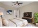 Modern bedroom with hardwood floors and a mounted TV, creating a stylish and comfortable space at 3212 Preserve Dr, Orlando, FL 32824