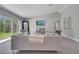 Inviting living room with modern decor, including a comfortable sofa, stylish decor, and a large sliding glass door at 33 Peterlee Ct, Kissimmee, FL 34758