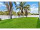 Large backyard featuring green grass, palm trees, and a white fence at 832 Seneca Trl, St Cloud, FL 34772
