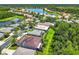 This aerial view showcases a home and its surroundings, nestled among a serene lake community at 125 Prima Dr, Poinciana, FL 34759