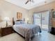 Charming bedroom with sliding door access to a screened-in patio area, offering a relaxing and private retreat at 125 Prima Dr, Poinciana, FL 34759