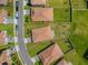 An aerial view of homes with brown roofs and green yards, showcasing the layout of the community at 1416 Oak Marsh St, Davenport, FL 33837