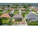Aerial perspective of backyard with lanai showcasing the house and surrounding community at 301 Terranova Blvd, Winter Haven, FL 33884