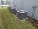 Energy-efficient AC units installed on a grassy and mulched area at 5793 Gingham Dr, Kissimmee, FL 34758