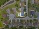 Aerial view of a single-Gathering home in a cul-de-sac, with a backyard featuring a screened-in pool at 6528 Shepherd Oaks Pass, Lakeland, FL 33811