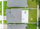 Aerial view of the home's backyard featuring a patio and landscaped lawn with a dining set for outdoor entertaining at 1538 Mermaid Way, Haines City, FL 33844