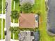 Birds eye view of a home showcasing a brown roof, driveway, backyard pool, and surrounding greenery at 1902 Tumblewater Blvd, Ocoee, FL 34761