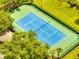 Aerial view of community tennis court showcasing a blue playing surface and green surrounding landscape at 1902 Tumblewater Blvd, Ocoee, FL 34761