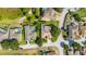 Aerial shot highlighting a home with a pool and screened enclosure in a tree-lined neighborhood at 305 Grand Reserve Dr, Davenport, FL 33837