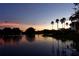 Scenic lake view at sunset, featuring palm trees, calm water, and colorful sky at 346 Treviso Dr, Kissimmee, FL 34759