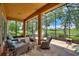 The screened patio offers serene water views and comfortable wicker seating, creating a perfect outdoor retreat at 346 Treviso Dr, Kissimmee, FL 34759