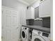 Well-equipped laundry room with modern washer and dryer units and ample cabinet space at 925 Grand Canal Dr, Poinciana, FL 34759