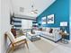 Bright living room with stylish decor, including modern furniture, wall art, and a ceiling fan at 973 Corvina Dr, Davenport, FL 33897