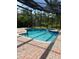 Sparkling pool, hot tub and screened-in enclosure with brick pavers and manicured landscaping at 2833 Falling Tree Cir, Orlando, FL 32837