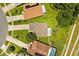 Aerial view of the property showing the roof, driveway, backyard, and neighboring homes at 3217 Whooping Crane Run, Kissimmee, FL 34741