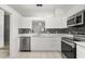 Modern kitchen featuring stainless steel appliances, white cabinetry, and decorative backsplash at 3217 Whooping Crane Run, Kissimmee, FL 34741