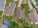 Aerial view highlighting the property's layout, including a swimming pool and well-manicured lawn at 608 Wechsler Cir, Orlando, FL 32824