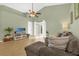 Inviting living room with vaulted ceiling, fan, wood floors, and sliding glass doors to the patio at 608 Wechsler Cir, Orlando, FL 32824