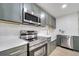 Updated kitchen featuring stainless steel appliances, white countertops, and gray cabinetry at 7043 Carlene Dr, Orlando, FL 32835