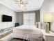 Bedroom with a large window with blinds, and modern nightstand and lamp at 1361 Tuscan Ter # 7303, Davenport, FL 33896