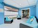 Screened-in porch featuring ample seating, blue walls, and sliding glass doors for indoor-outdoor living at 1515 Oak Hill Trl, Kissimmee, FL 34747