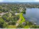 Aerial view of a recreational area showcasing a pool, tennis courts, and lakefront access at 5312 Kingswood Dr, Orlando, FL 32810