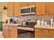 Bright kitchen with wood cabinets, stainless steel appliances, and neutral backsplash, ready for cooking at 651 Regina Cir, Oakland, FL 34787